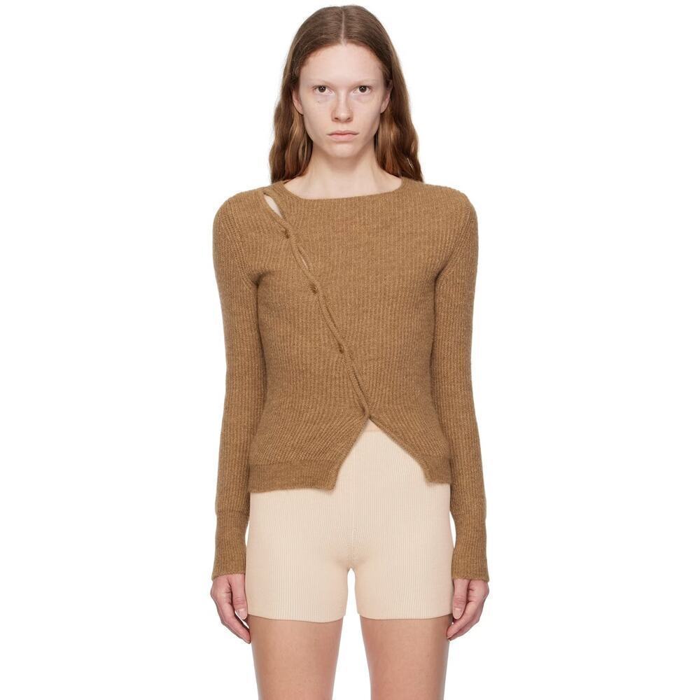 Jacquemus La Maille Pau Alpaca Wool Blend Ribbed Cardigan Italy Brown Size 40/L